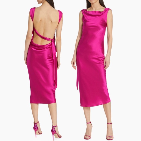 The Bar Dresses & Skirts - The Bar Max 100% Silk Backless Midi Dress in Pink